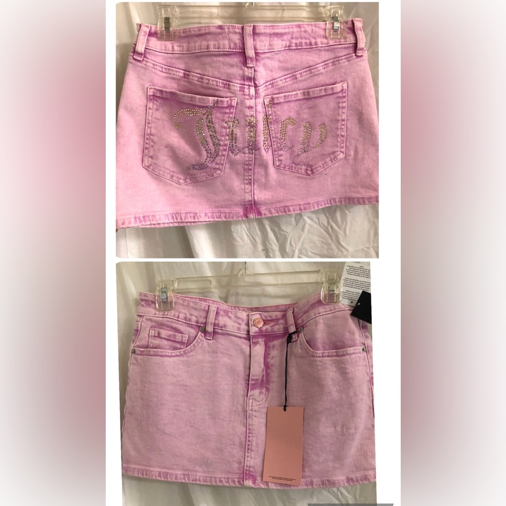 Juicy Couture pink vintage wash juicy ombre monogram mini denim skirt size 0/24